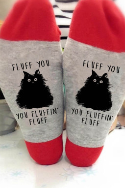 灰色 Fluff You, You Fluffin' Fluff 字母中筒袜