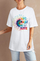 白色 DON'T WORRY BE HIPPIE 向日葵图案大廓形 T 恤