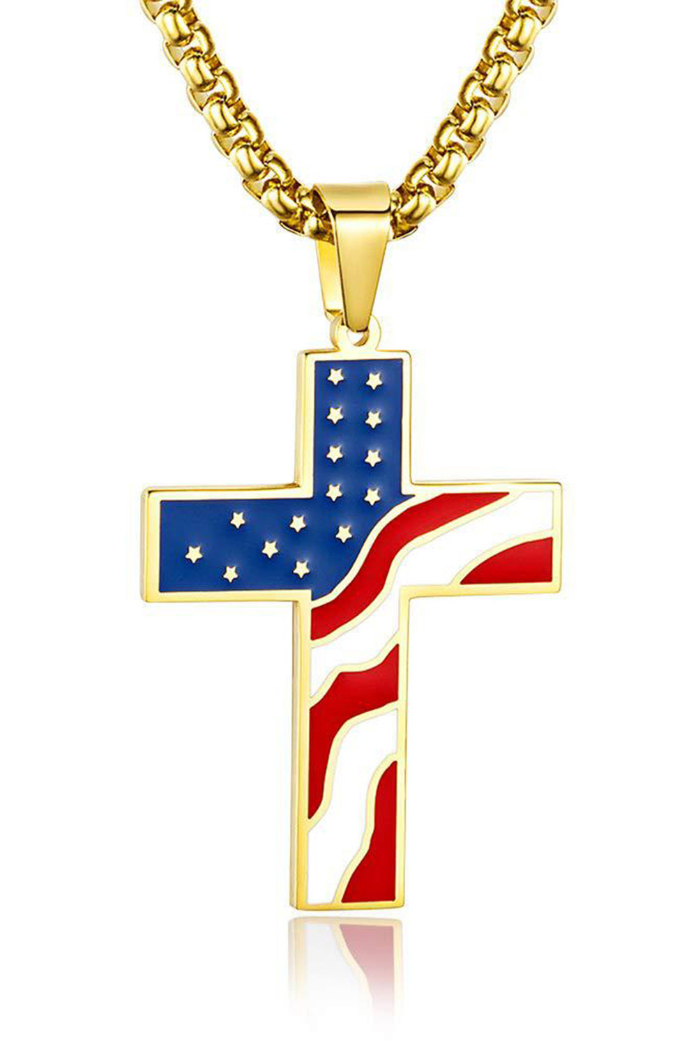 金色男士十字架美国国旗吊坠项链 BH01381