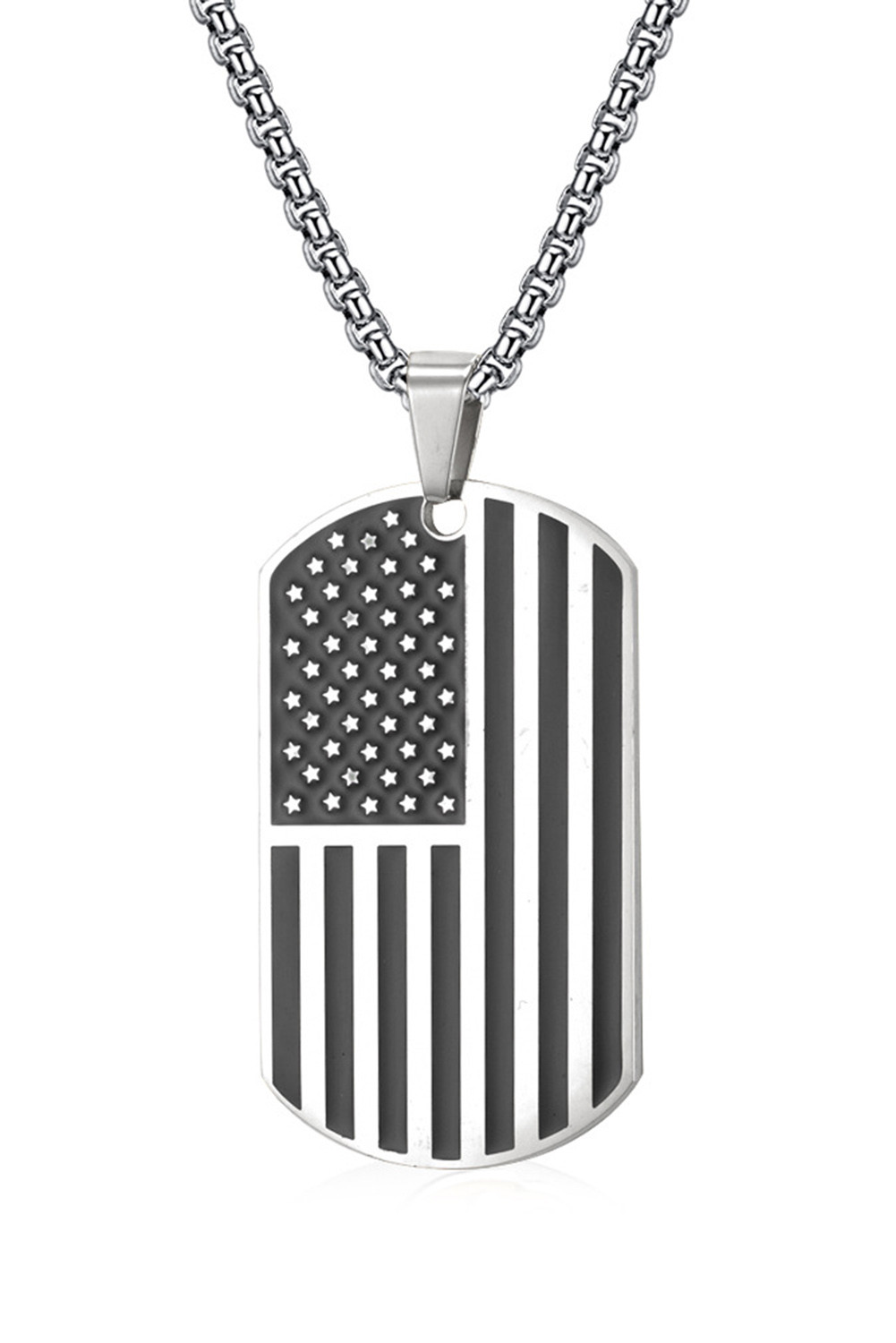 灰色不锈钢美国国旗吊坠项链 BH01380