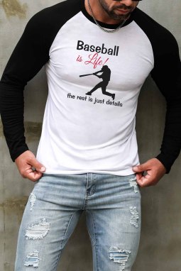 黑色棒球是生命男士图案 T 恤