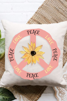 米色休闲 Peace Love Logo 图案枕套
