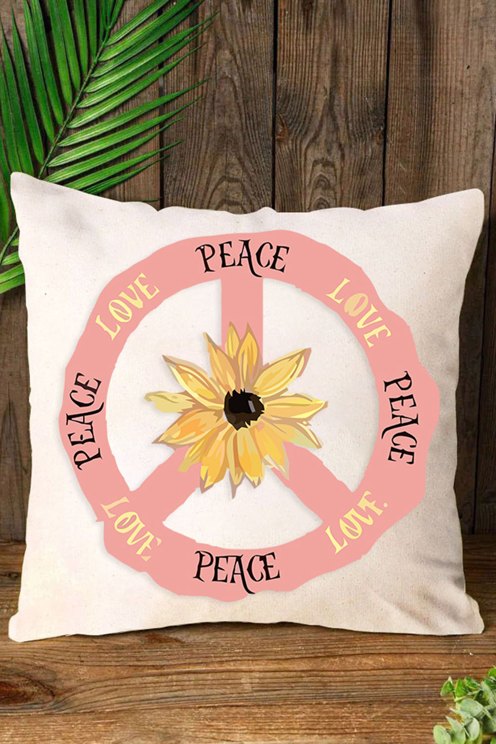 米色休闲 Peace Love Logo 图案枕套 BH05217