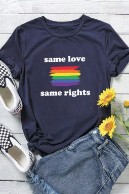 蓝色 Same Love Same Rights 彩虹印花短袖 T 恤