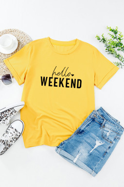 黄色 Hello Weekend 圆领短袖 T 恤