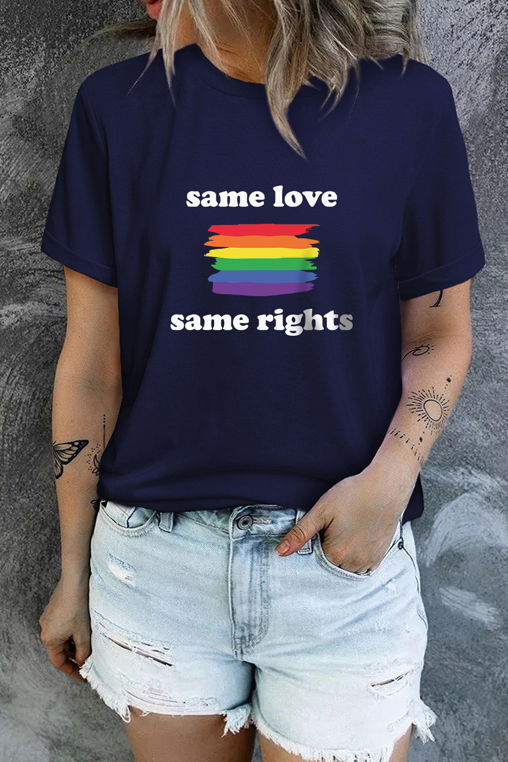 蓝色 Same Love Same Rights 彩虹印花短袖 T 恤 LC25216383