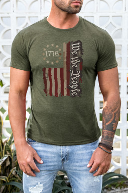 绿色复古美国国旗 1776 休闲男式 T 恤
