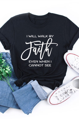 黑色 Faith 字母印花短袖 T 恤
