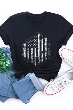 黑色复古漂白美国国旗 T 恤