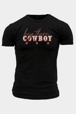 黑色 COWBOY 字母星星印花短袖男士 T 恤
