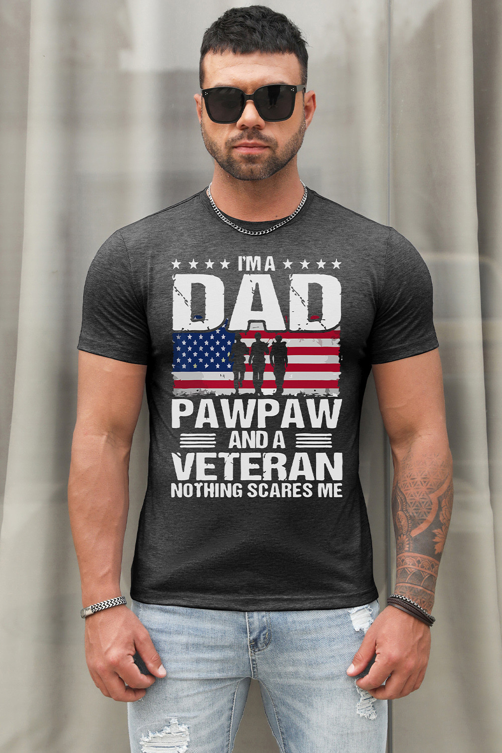 灰色 I Am A Dad A Pawpaw And A Veteran T 恤男式 MC2521757