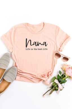 粉色 Nana 字母图案印花短袖 T 恤