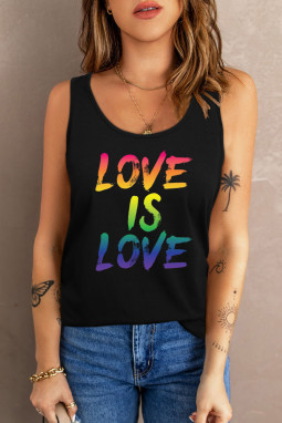 黑色 Love Is Love 彩虹色印花短袖 T 恤