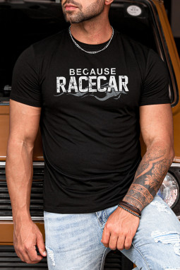 黑色 BECAUSE RACECAR 字母图案印花男式 T 恤
