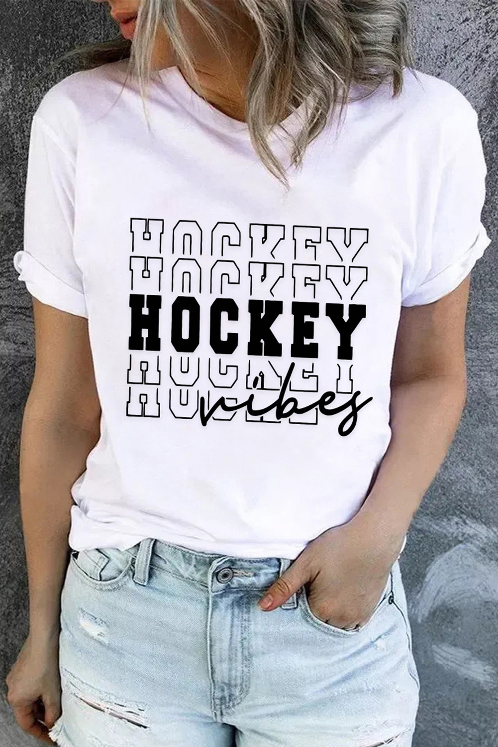 白色 Hockey Vibes 休闲短袖 T 恤 LC25216484