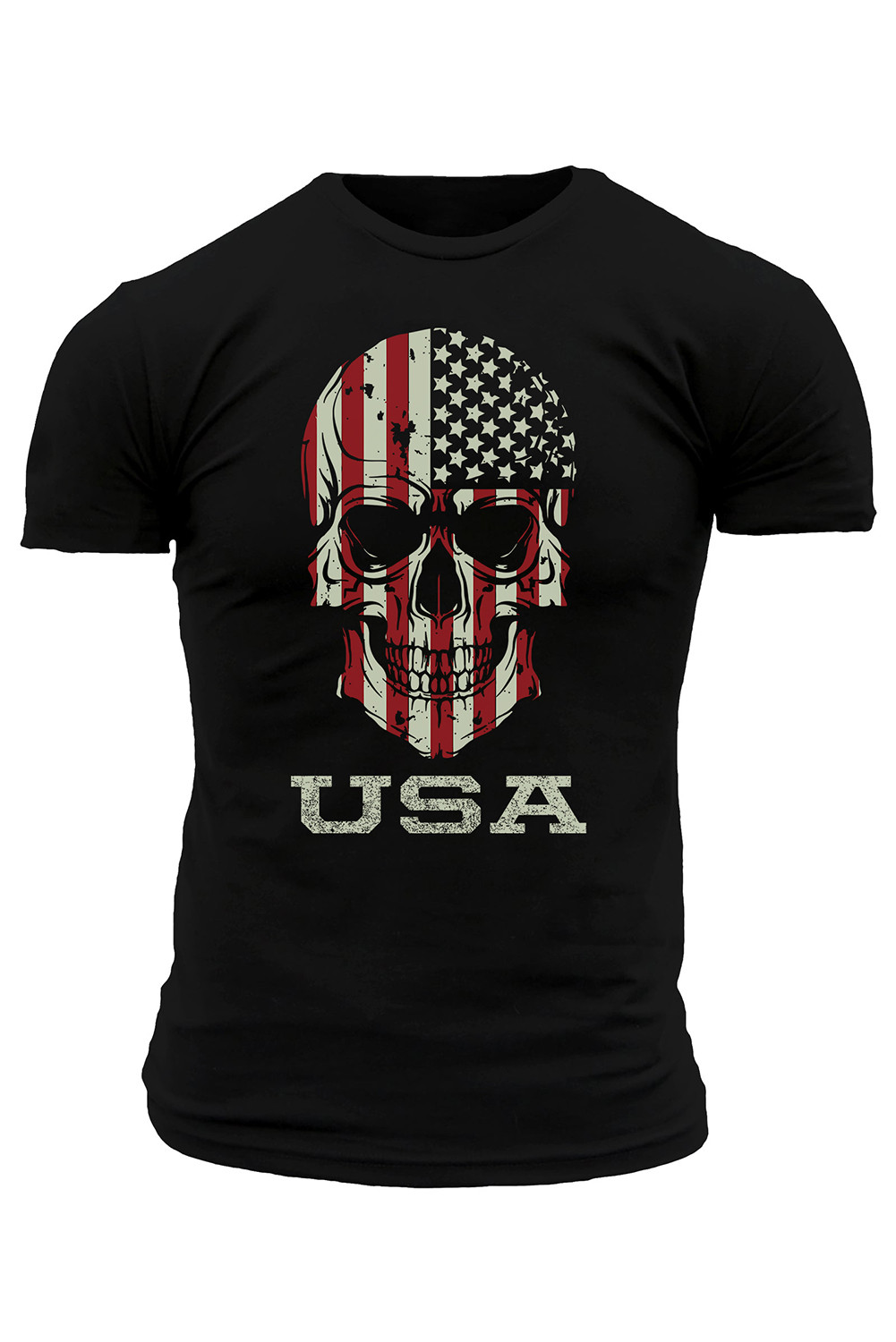 黑色美国国旗骷髅图案印花修身男士 T 恤 MC2521765
