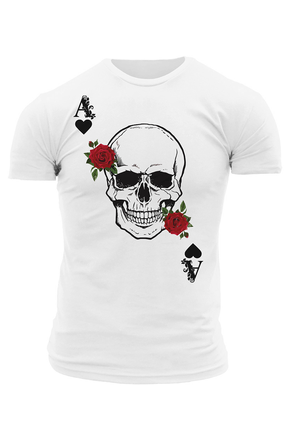 白色扑克牌花卉骷髅印花男士图案 T 恤 MC2521765