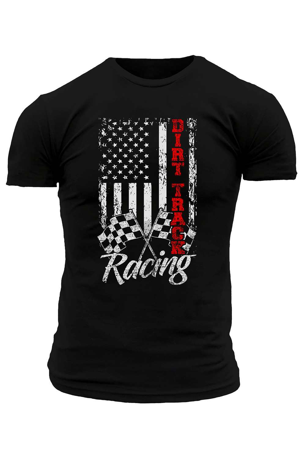 黑色 Racing Dirt Track 美国国旗图案印花修身男士 T 恤 MC2521796