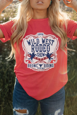红色 WILD WEST RODEO 字母西部图案印花图案 T 恤