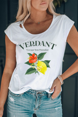 白色 VERDANT Flower Lemon 图案印花圆领 T 恤