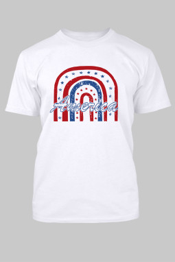 白色 America 字母彩虹图案印花 T 恤
