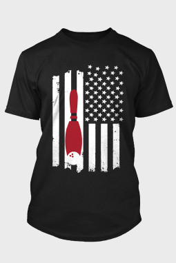 黑色保龄球美国国旗爱国男士图案 T 恤