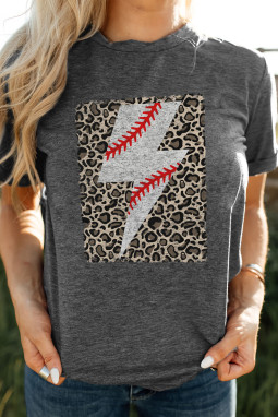 灰色棒球元素闪电豹纹短袖 T 恤
