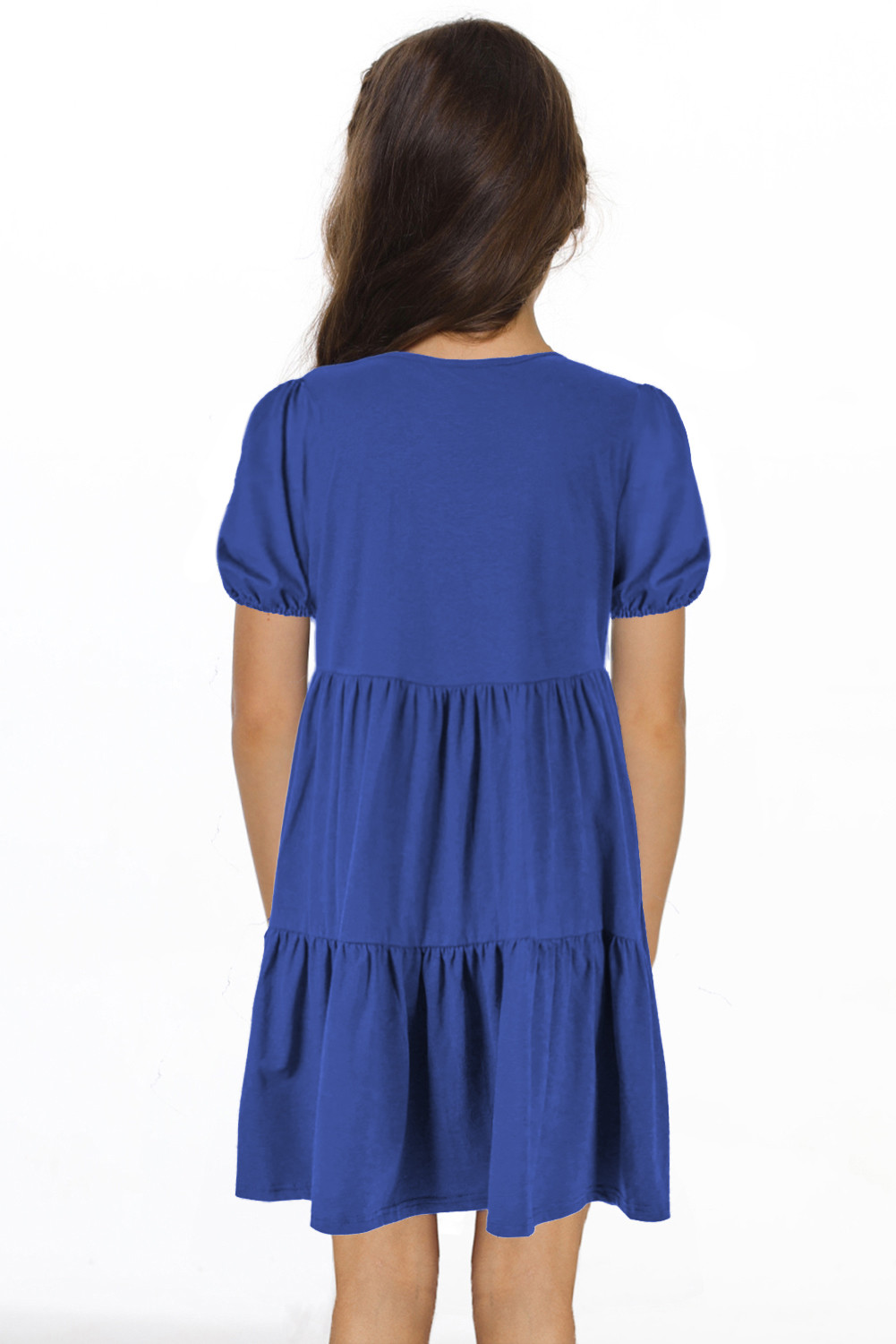 蓝色小女孩带口袋分层式 T 恤连衣裙 TZ61492