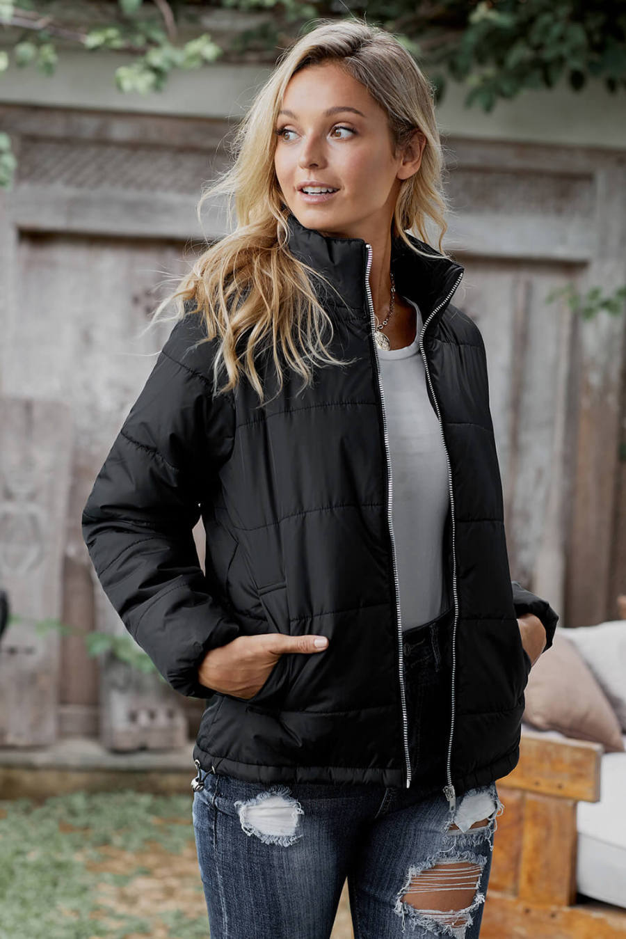 US$ 20.97 Black Mammoth Pocketed Puffer Jacket Wholesale