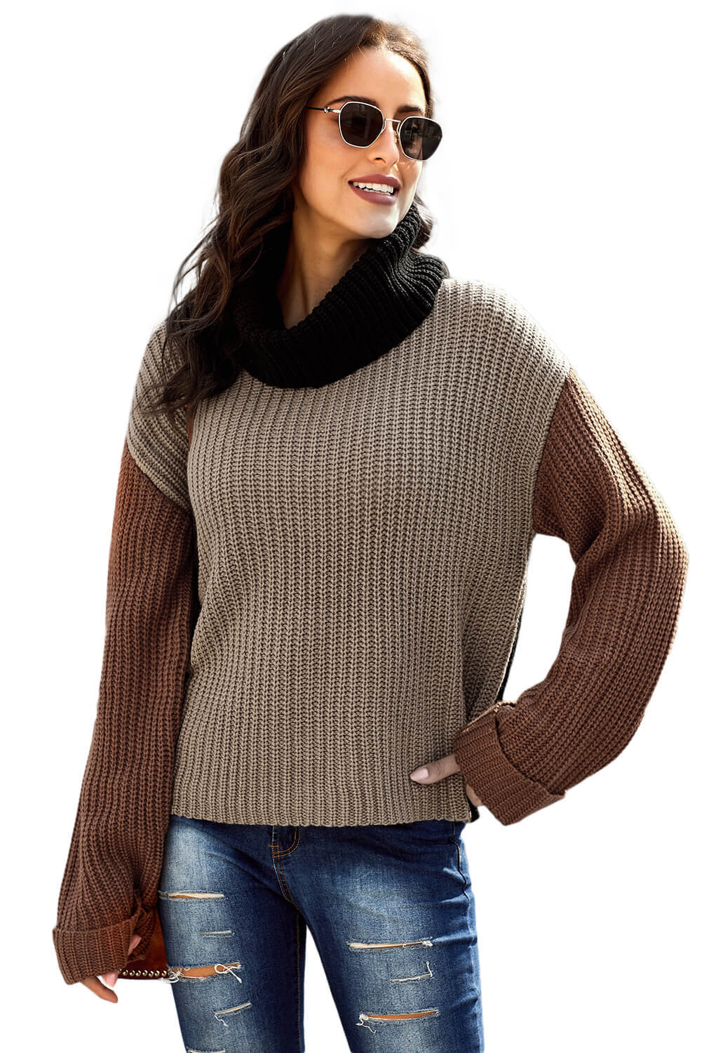 khaki turtleneck