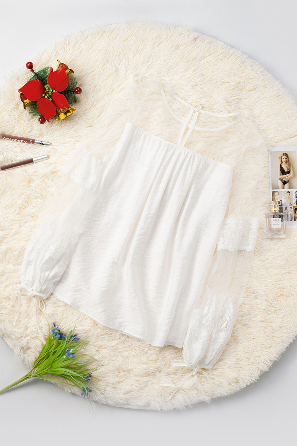 white lantern sleeve top