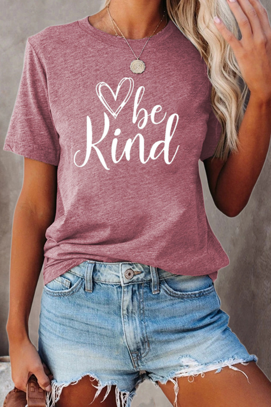 US$ 7.35 be kind Graphic Pink T-shirt Wholesale