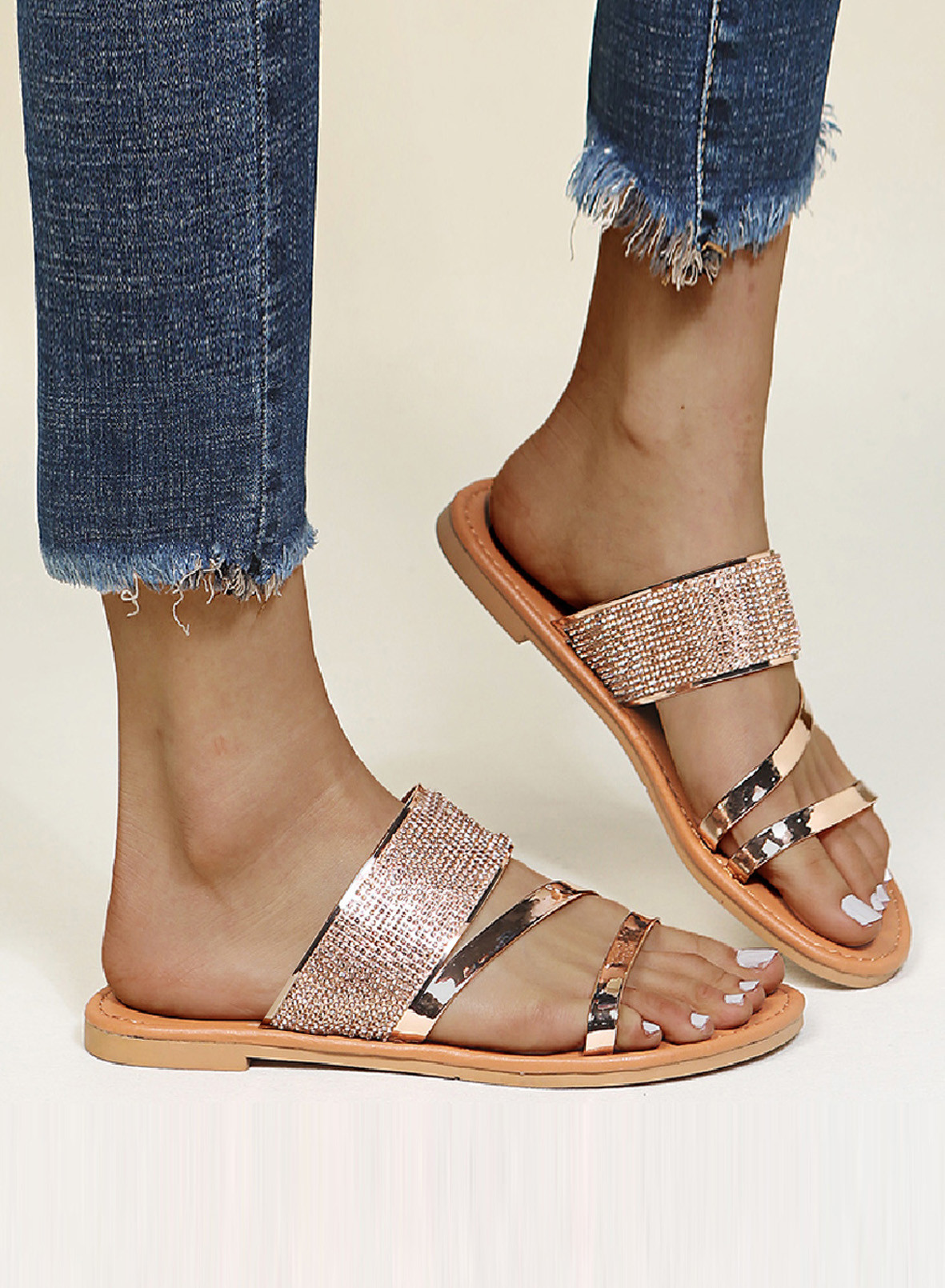 silver flat slippers