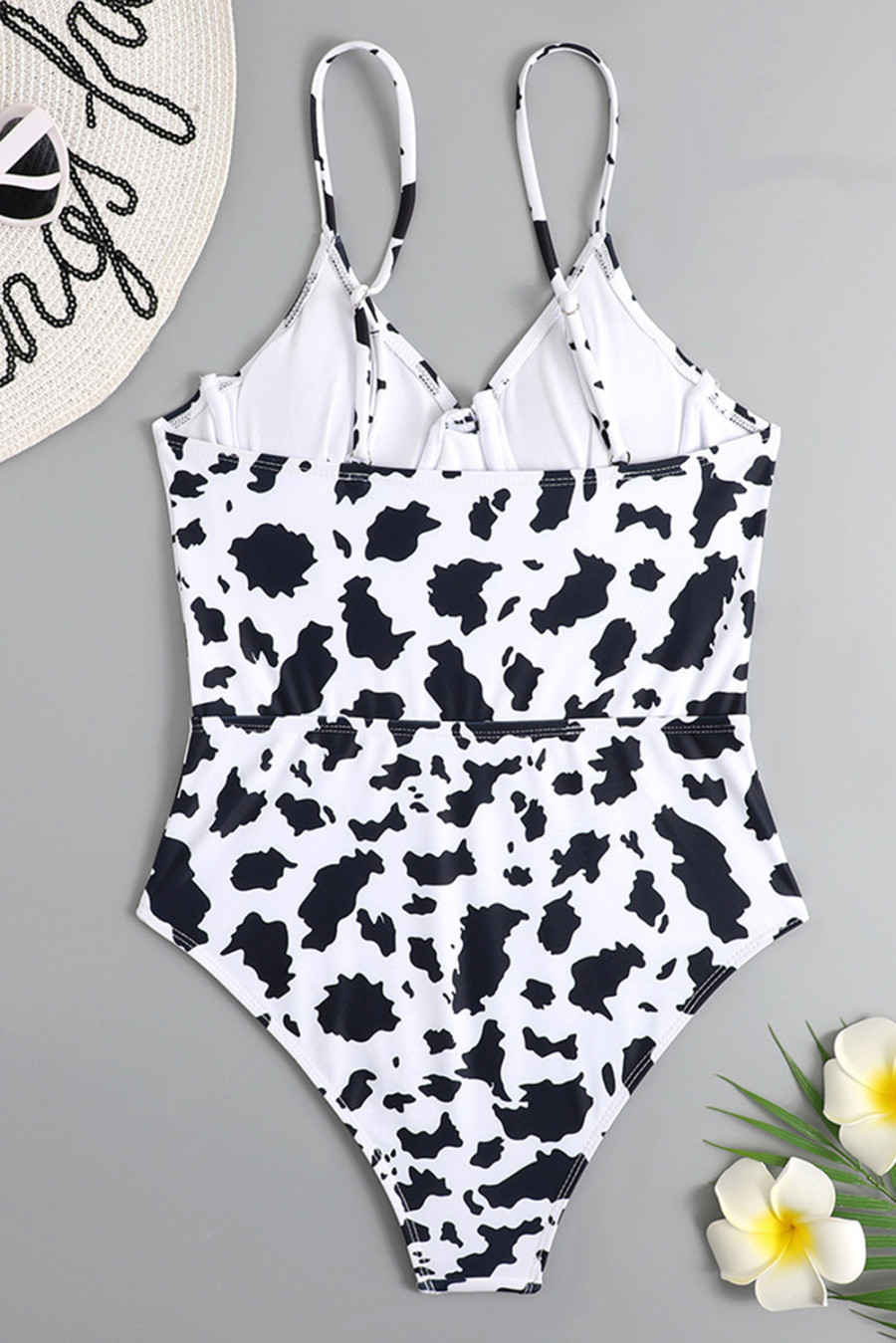 SHEWIN White Cow Print One Piece Swimsuit - SHEWIN