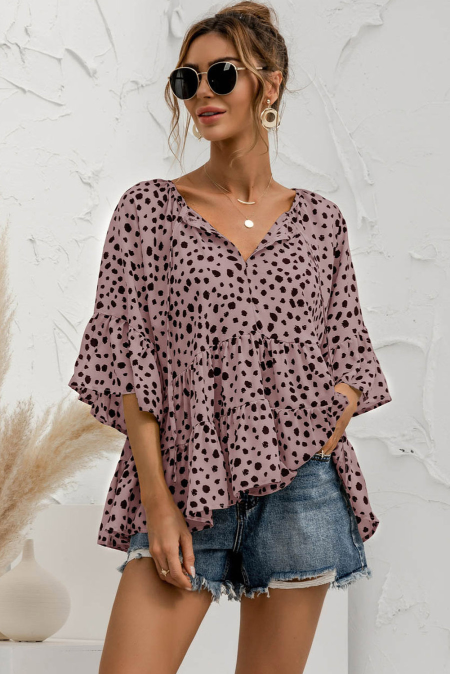 polka dot ruffle blouse