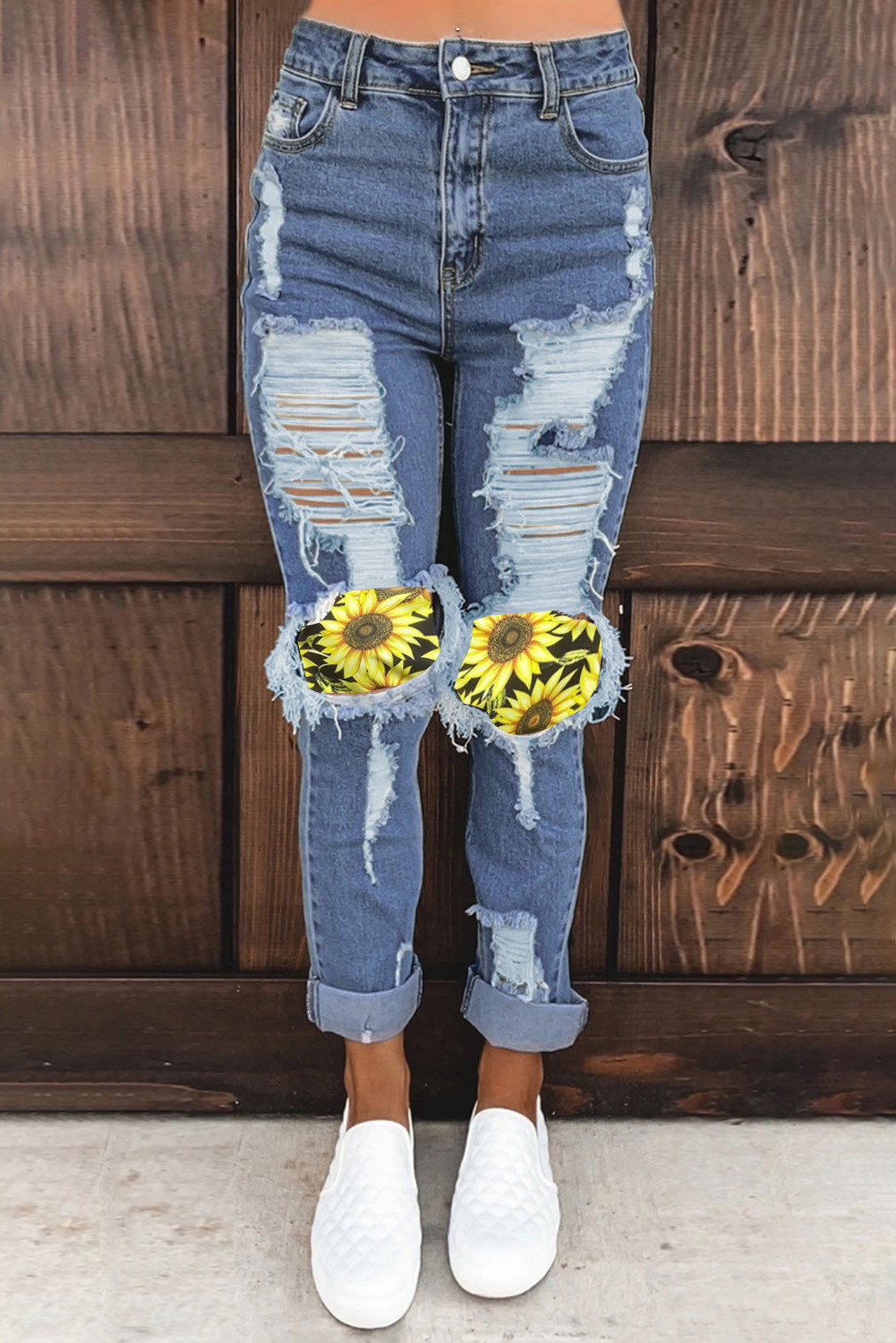 US 15.74 Sunflower Patched Distressed Denim Jeans Wholesale