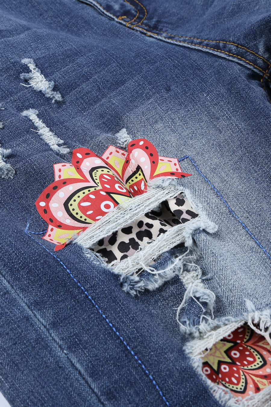 leopard patch distressed jeans