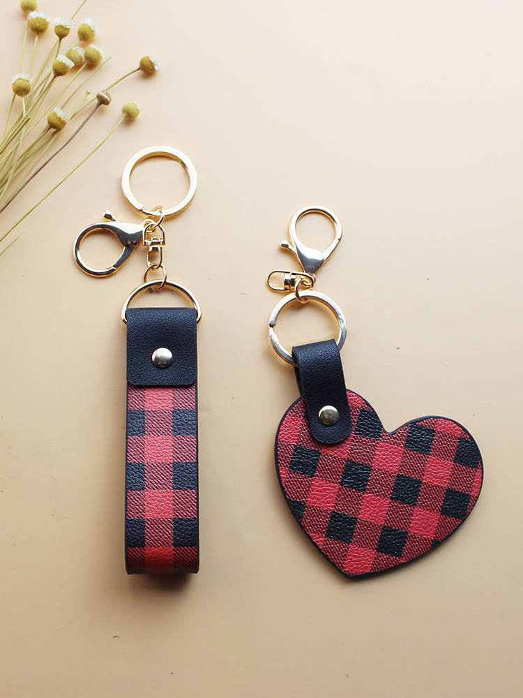 Valentine Plaid Heart Shaped Keychain