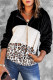Colorblock Leopard Print Flannel Zip Front Pullover Hoodie