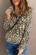 Leopard Print Zip Front Collared Pullover Hoodie for Women