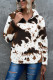 Animal Print Front Zipper Collared Pullover Hoodie