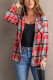 Red Collared Button Up Plaid Shirt for Women