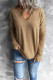 Khaki Casual Split Neck Long Sleeve Shirt for Women