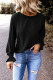 Black Casual Round Neck Ruffle Bubble Sleeve Solid Blouse Top