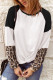 Leopard Long Sleeve Waffle Knit Black Blouse with Twist Knot