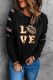 Black Distressed Long Sleeve Love Graphic Sweatshirt for Women