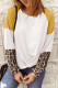 Leopard Long Sleeve Waffle Knit White Blouse with Twist Knot