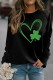 Black Glitter Clover Print Crew Neck Pullover Sweatshirt for Women