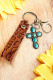 Vintage Embossed Turquoise Leather Key Chain