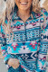 Gray and Blue Aztec Print Zip Front Collared Sweatshirt for Women